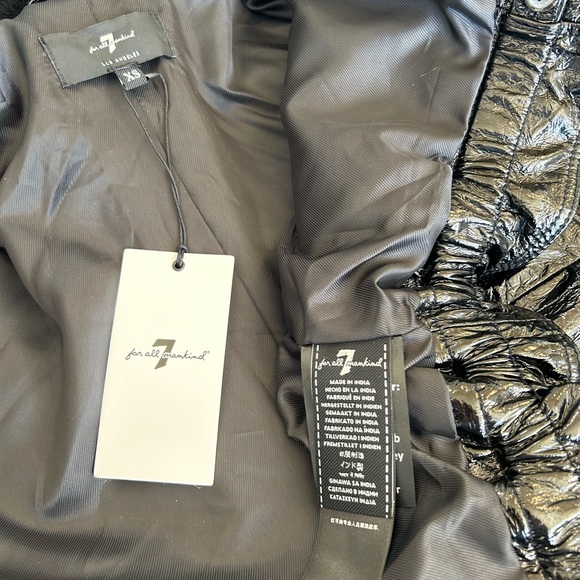 7 for all Mankind Black Crinkle Leather Jacket XS 7FAM Removable Fur Collar - Picture 8 of 11